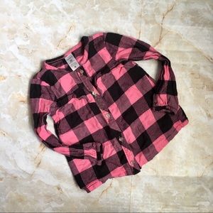 Carters Girls LS Shirt Black and Pink Plaid 2T
